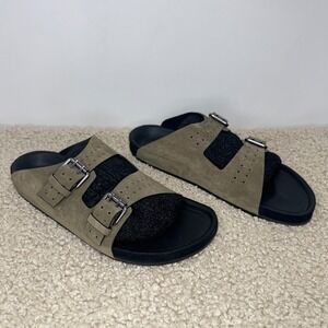 New The Kooples Olive Suede Double Buckle Slides Sandal Khaki Green EU 43 Men 10